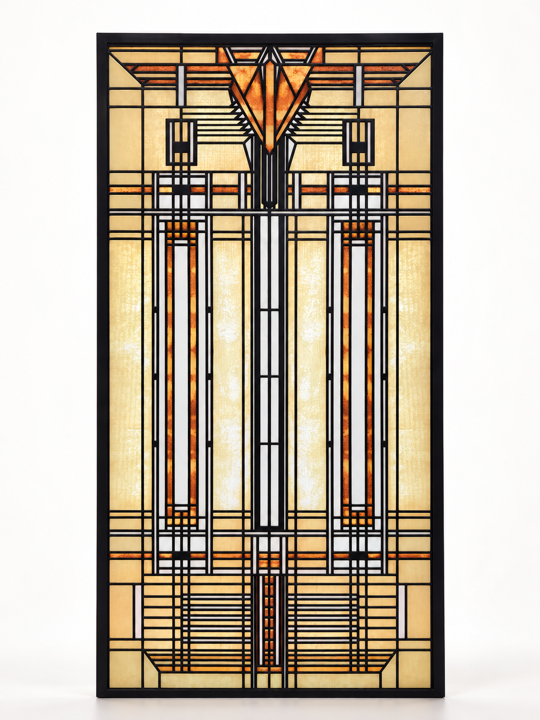 Frank Lloyd Wright Bradley House Skylight art glass panel against a neutral studio background